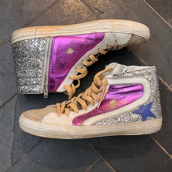 GGDB Golden Goose Slide High Top Glitter Leather Women's EU Size 39 Sneakers - Picture 2 of 5